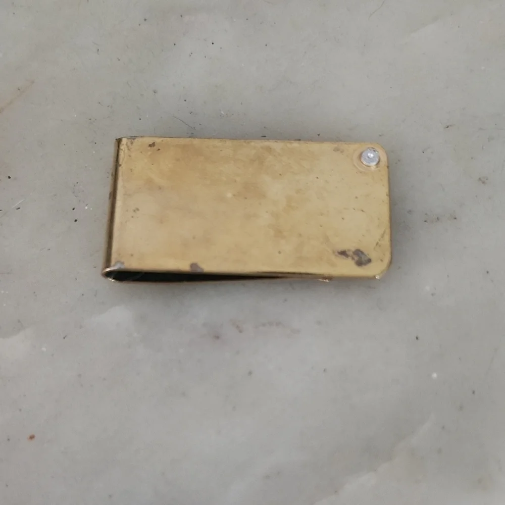 Vintage Gold Tone Money Clip with Single Crystal Accent